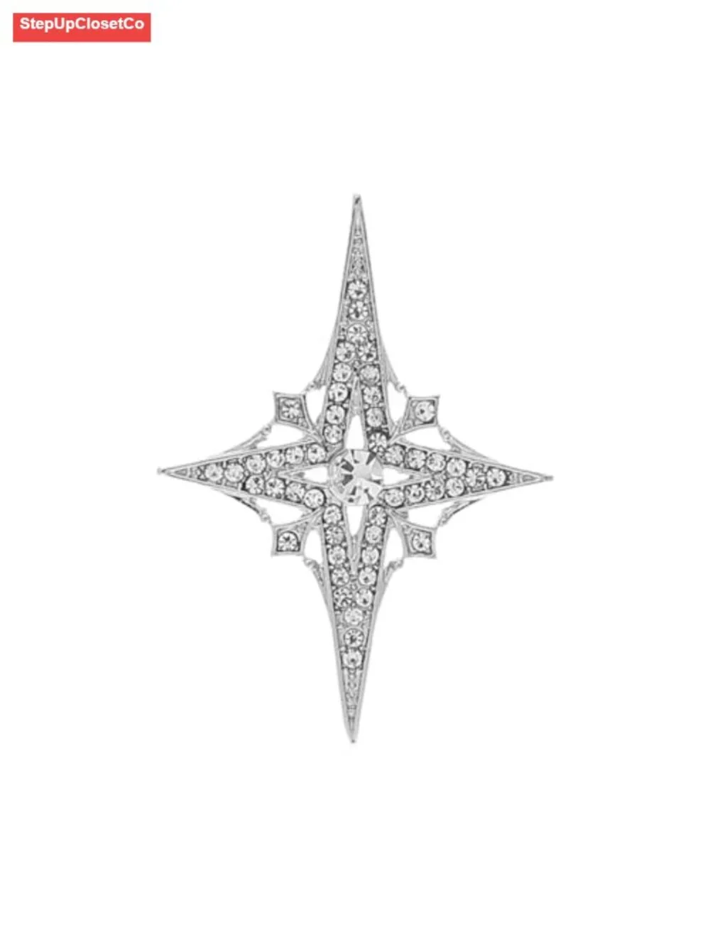 Gold Plated Rhinestone Cross Star Brooch Pin Sparkling Crystal Lapel Pin Jacket